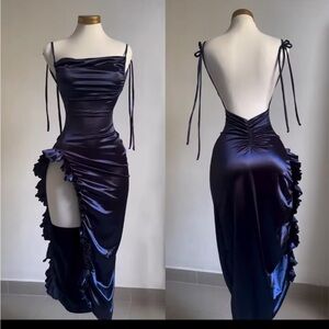 Elegant Navy Blue Satin Dress